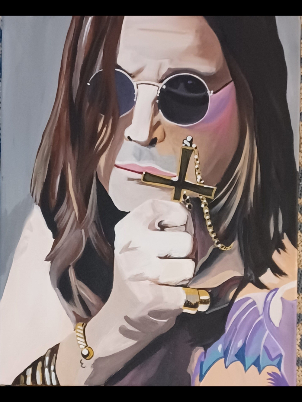 Original Acrylic Ozzy Osbourne Portrait Painting Art in Black and Gold
